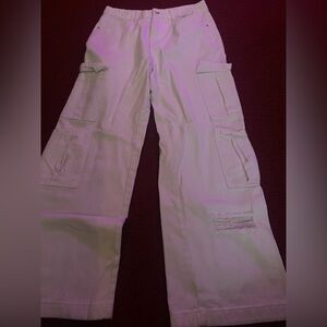 Pair of white cargo jeans fron SHEIN Size L, but waist runs small, button works
